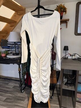NWT Girlfriend Collective Ivory Ruched Long Sleeve Midi Dress Medium